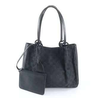 Gucci Gg Canvas Black Gg Canvas Leather Handbag Tote Bag (Pre-Owned)