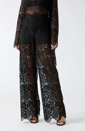 Marciano Grace Lace Wide Leg Pants in Jblack-Black at Nordstrom, Size 8 Us