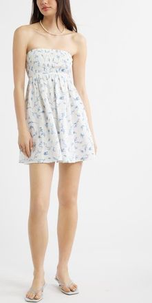 BP. Cutout Strapless Minidress in Ivory- Blue Meredith Bloom at Nordstrom, Size Xx-Small