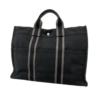Herm&egrave;s Black Canvas Tote Bag (Pre-Owned)