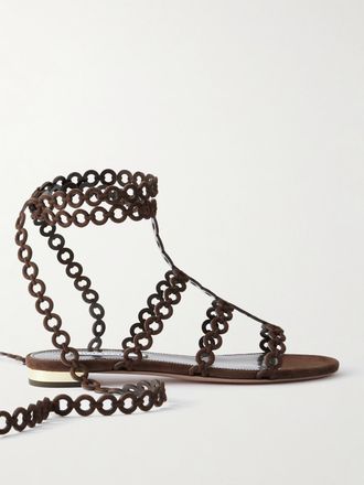 Aquazzura Sandali Cut-out In Camoscio Infinity Chain - Marrone