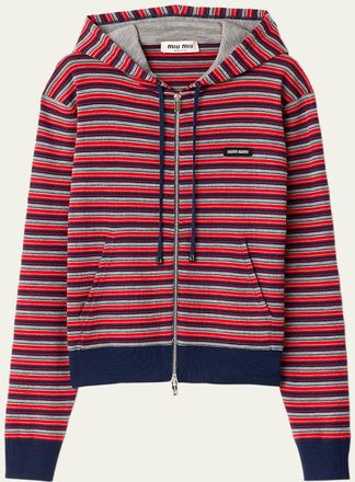 Miu Miu Striped Jersey Zip Hoodie