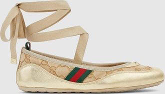 Gucci Womens Gucci Shift Ballerina, Silver, Leather