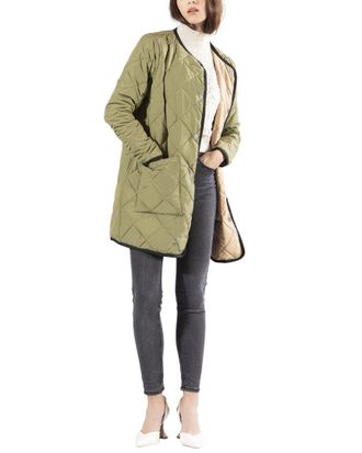 Jane Post Long Reversible Collarless Quilted Coat