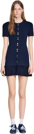 Sandro Short knit dress with ruffles in Midnight Blue at Nordstrom, Size 34