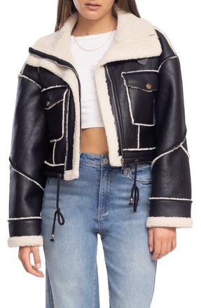 Blank NYC Bonded Moto Jacket with Faux Shearling Trim in Flying Squad at Nordstrom, Size Large