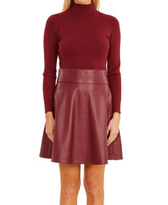 Dolce Cabo Knit Vegan Leather Dress In Burgundy