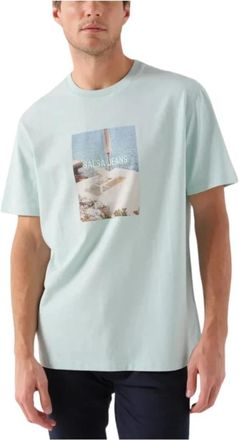 Salsa T-shirt met print - Heren - T-shirts - Blauw - L - Katoen - Tops