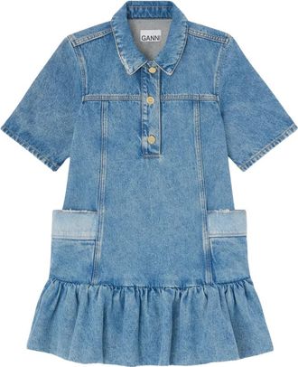 Ganni Patchwork Denim Peplum Mini Jurk - Dames - Korte kleedjes - Blauw - XS - Denim - Kleedjes