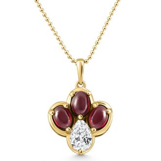 Pompeii3 4Ct Pear Diamond & Cabachon Garnet Angelica Pendant 14k Gold Necklace Lab Grown Size: 18