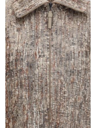 Brunello Cucinelli Womens Zip Cardigan Beige Mohair Beige-Multicolour Beige/multicolour Sweater