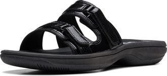 Clarks Womens Breeze Piper Slide Sandal, Black Patent, 5, CLK261721144025