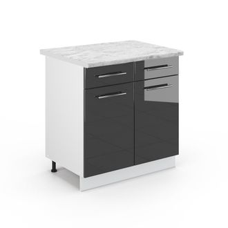 Vicco Mueble Bajo De Cocina Fame-line, Antracita Alto Brillo, 80 Cm, Et M&aacute;rmol