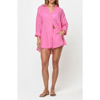 L*Space Rio Linen Cover-Up Tunic in Hottest Pink at Nordstrom, Size Medium