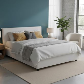 Dmora Dmora - Cama Matrimonial Dak, Cama Contenedor Con Tapizado En Ecopiel, 100% Made In Italy, Apertura Frontal, Adecuado Para Colch&oacute;n Cm 140x200, Blanco