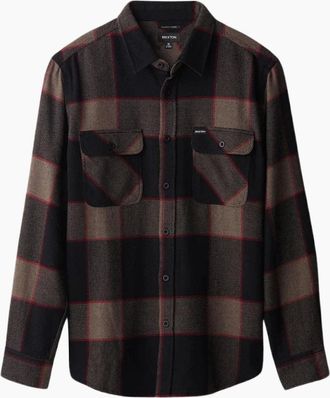 Brixton Mens Brixton Heather Grey/Charcoal Bowery L/S Flannel Shirt - Black - Size: 38/Regular