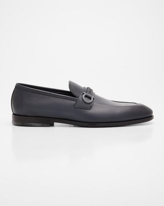 Ferragamo Men & apos;s Antigua Leather Woven-Strap Gancio Loafers