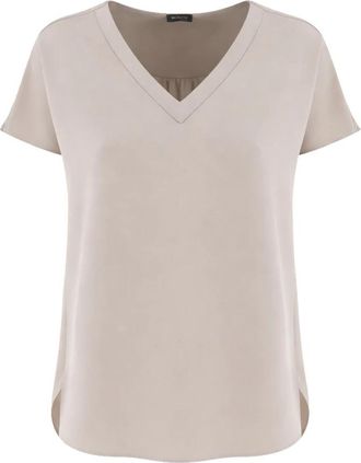 Kiton V-hals Zijden T-Shirt - Dames - T-shirts - Beige - S - Tops