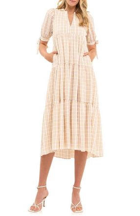 English Factory Plaid Tiered Midi Dress in Ivory Multi at Nordstrom, Size X-Small