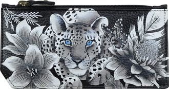 Anuschka Womens Original Hand-Painted Genuine Leather RFID Blocking Card Case with Coin Pouch - Cleopatras Leopard