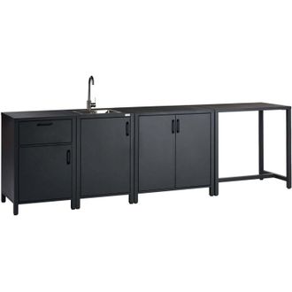 Beliani Set da cucina da esterno in metallo Mobile in alluminio verniciato a polvere con lavello Tavolo 305 x 60 x 90 cm Grigio grafite Rocha
