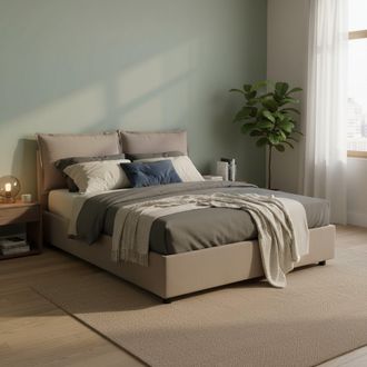 Talamo Italia Cama Matrimonial Agnese, Cama Contenedor Con Revestimiento De Tela, 100% Made In Italy, Apertura Frontal, Adecuado Para Colch&oacute;n 140x190 Cm, T&oacute;rtola, C