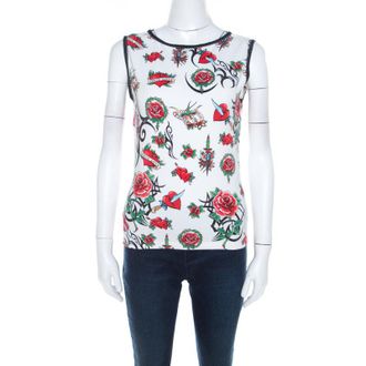 Escada White True Love Print Cotton Sleeveless Top