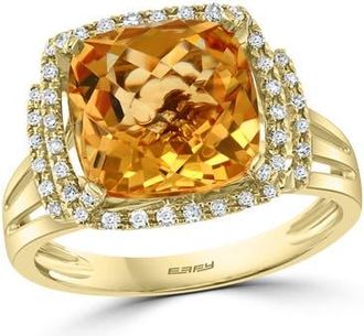 Effy 14K Yellow Gold Cushion-Cut Citrine & Diamond Double Halo Ring in 14K Gold at Nordstrom, Size 7