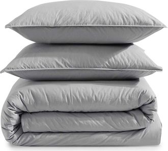 Calvin Klein Washed Percale Duvet & Shams Set in Light Grey at Nordstrom, Size Queen