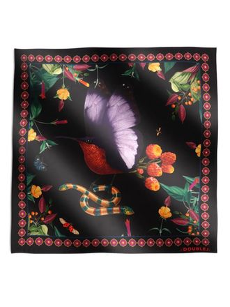 La DoubleJ floral border bird scarf - women - Silk - One Size - Black