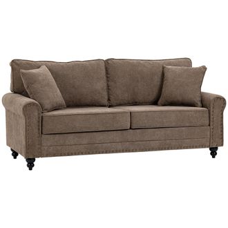 HOMCOM Fabric Sofa 2 Seater Sofa for Living Room Loveseat w/ Throw Pillow Brown | TJ Hughes