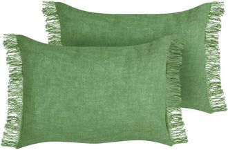 Beliani Beliani - Conjunto De 2 Cojines Rectangulares Con Flecos 35 X 50 Cm Verde Maba