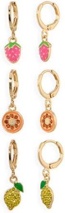Leith 3-Pack Assorted Fruit Drop Huggie Hoop Earrings in Orange Multi- Gold at Nordstrom Rack