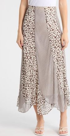 Rails Felina Mixed Print Midi Skirt in Espresso Daisy Gingham Mix at Nordstrom, Size Xx-Small