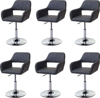 Hhg Hhg - Lote De 6 Sillas De Comedor 926 Iii, Silla De Cocina, Retro A&ntilde;os 50, Polipiel, Gris, Base Cromada