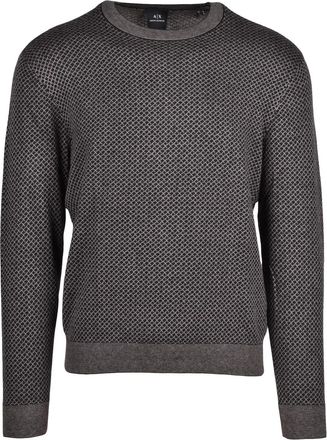 A|X Armani Exchange Black Fine-Knit Diamond Pattern Cotton-Blend Sweater