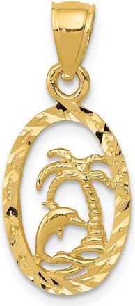 Diamond2Deal 14k Yellow Gold Dolphin and Palm Tree Pendant