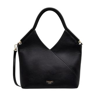 Twinset Tassen, Dames, Zwart, ONE Size, Leer, Leren Shopper met Asymmetrisch Ontwerp
