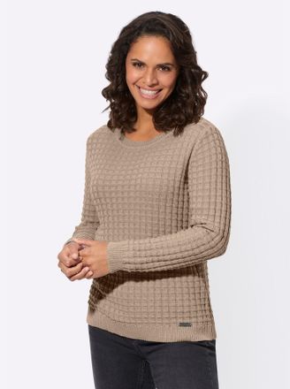 Casual Looks Rundhalspullover CASUAL LOOKS Rundhals-Pullover, Damen, Gr. 44, beige, 50% Baumwolle, 50% Polyacryl, unifarben, Pullover Rundhalspullover