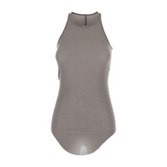 Rick Owens Tops, Dames, Grijs, S, U-hals Mouwloze Geribbelde Top