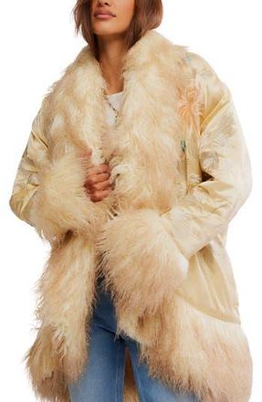 Free People Moon Petals Floral Detail Jacket with Faux Fur Trim in Cream Combo at Nordstrom Rack, Size X-Small