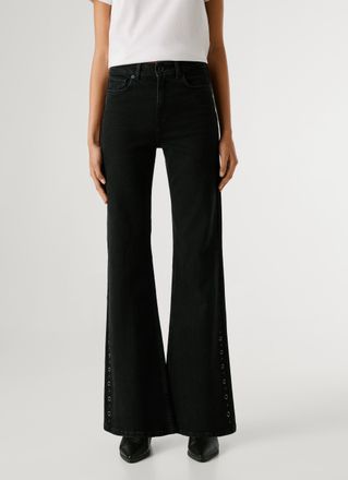 Pepe Jeans London High-waist-Jeans PEPE JEANS WILLA BLK, Damen, Gr. 25, L&auml;nge 30, schwarz, Denim/Jeans, Obermaterial: 99% Baumwolle, 1% Elasthan, unifarben, ausgestellt