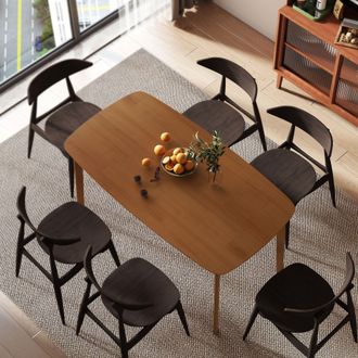HOMCOM 150 cm Rectangular Dining Table with Solid Wood Frame, Light Brown