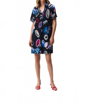 Joseph Ribkoff Doodle Print Mini Shift Dress In Midnight Blue/multi