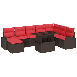 vidaXL Conjunto De Sof&aacute; De Jard&iacute;n 9 Pcs Marr&oacute;n Polirat&aacute;n Vidaxl