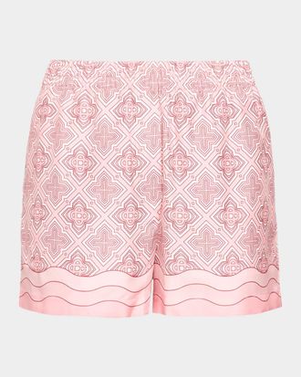 Casablanca Radiating Monogram Silk Pull-On Shorts