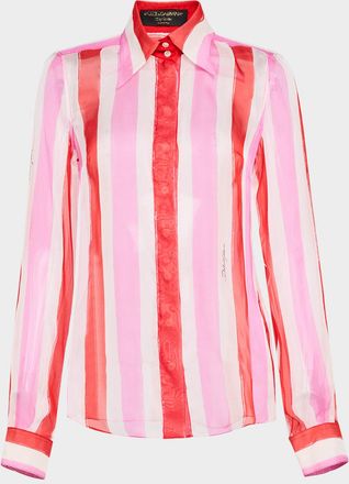 Dolce & Gabbana Stripe Button Down Chiffon Blouse