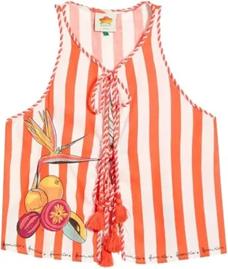 Farm Rio Farm Rio Womens Embroidered Rope Detail Blouse in Fruit Garden