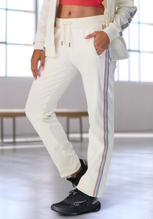 H.I.S Jogginghose H.I.S, Damen, Gr. XL (48/50), N-Gr, ecru, Interlock, Obermaterial: 100% Baumwolle, unifarben mit Farbeinsatz, bequem lang, Hosen Joggingho
