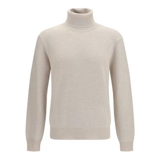 Brioni Wol en kasjmier coltrui trui - Heren - Truien - Beige - Maat: 2XL Wol